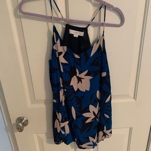 Ann Taylor loft navy blue printed spaghetti strap blouse size medium maternity